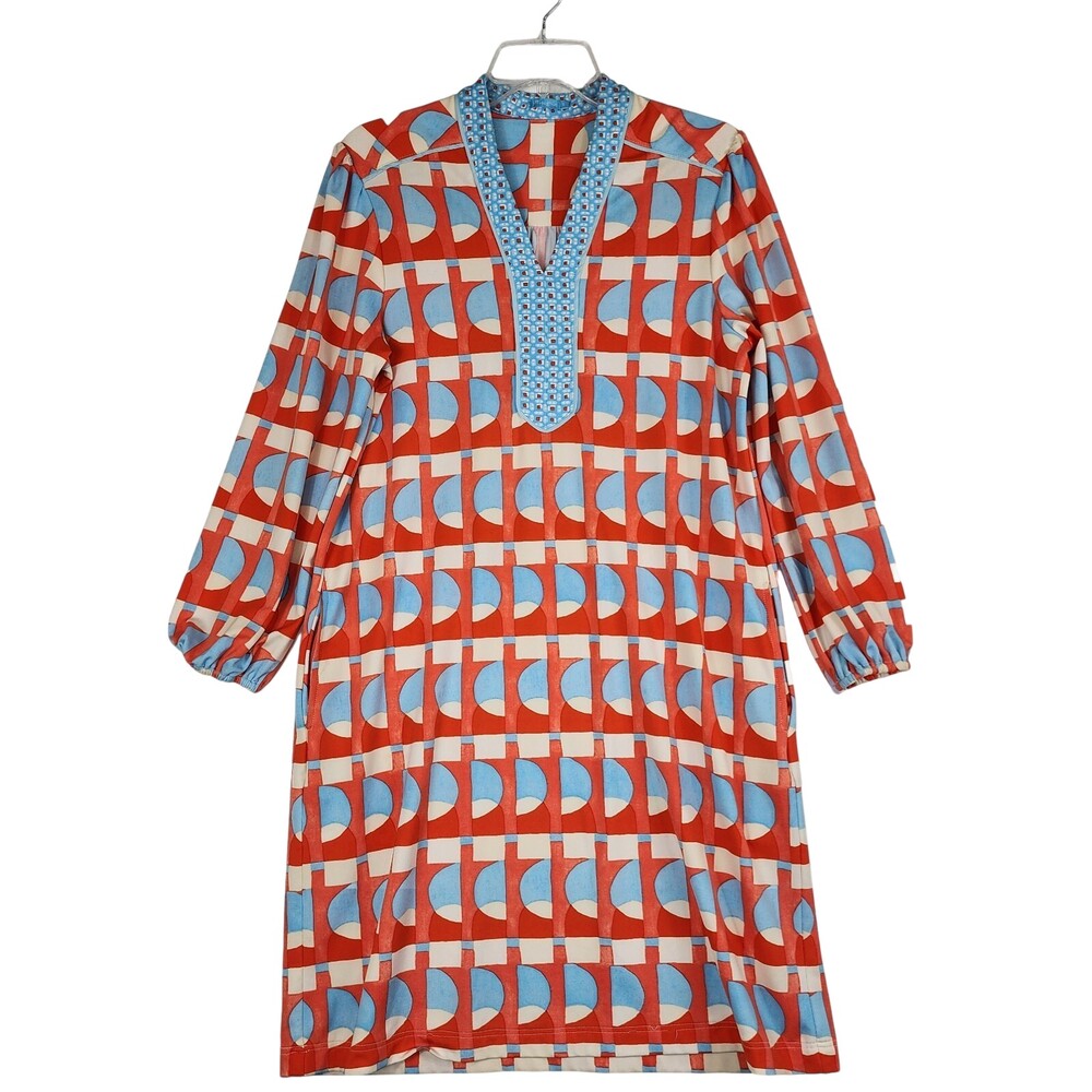 J. Mclaughlin Emer Dress Eclipse Print Orange Blue White Size Small #645